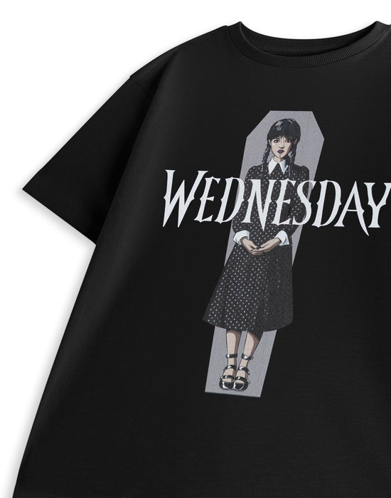 Wednesday Polka Dot Girls Black Short Sleeved T-Shirt