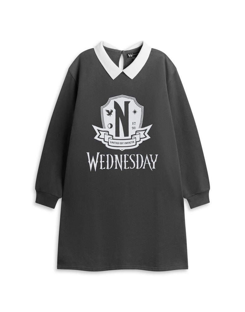 Wednesday Unitas Est Invicta Girls Black Sweatshirt Dress