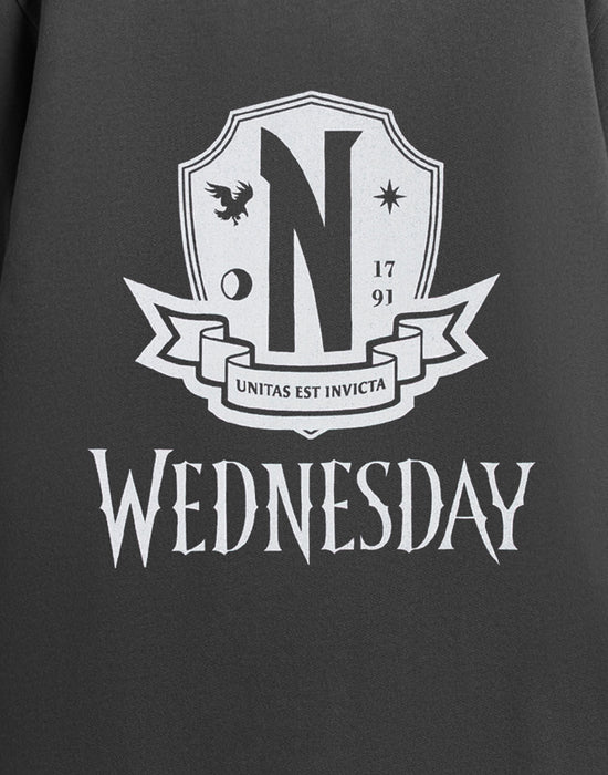 Wednesday Unitas Est Invicta Girls Black Sweatshirt Dress