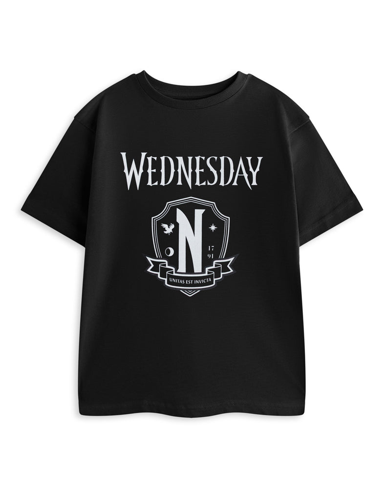 Wednesday Unitas Est Invicta Girls Black Short Sleeved T-Shirt