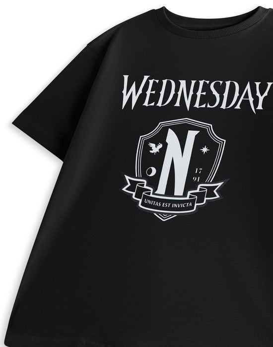 Wednesday Unitas Est Invicta Girls Black Short Sleeved T-Shirt