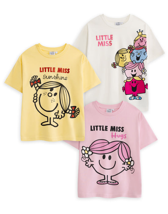 Mr. Men & Little Miss Multi Character Girls Multicoloured Multi-Pack of 3 Short-Sleeved T-Shirts