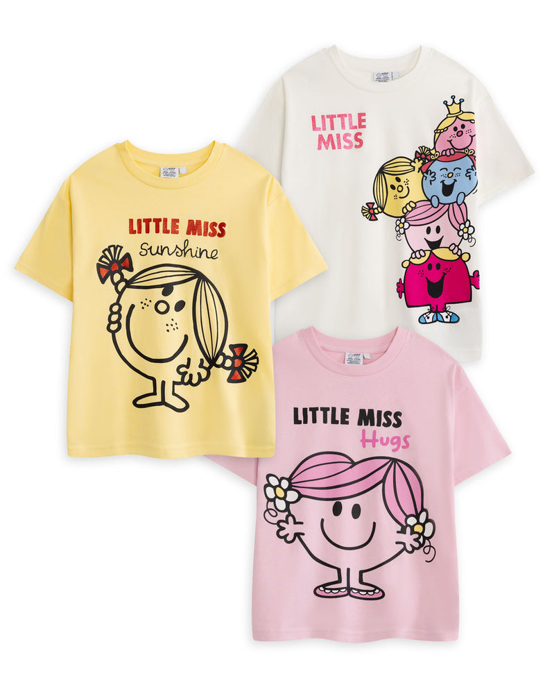 Mr. Men & Little Miss Multi Character Girls Multicoloured Multi-Pack of 3 Short-Sleeved T-Shirts