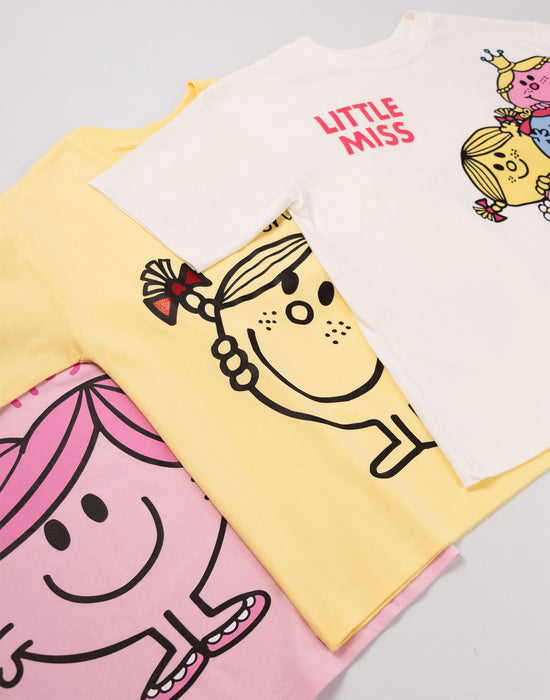Mr. Men & Little Miss Multi Character Girls Multicoloured Multi-Pack of 3 Short-Sleeved T-Shirts