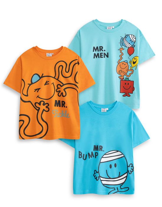 Mr. Men & Little Miss Multi Character Boys Multicoloured Multi-Pack of 3 Short-Sleeved T-Shirts