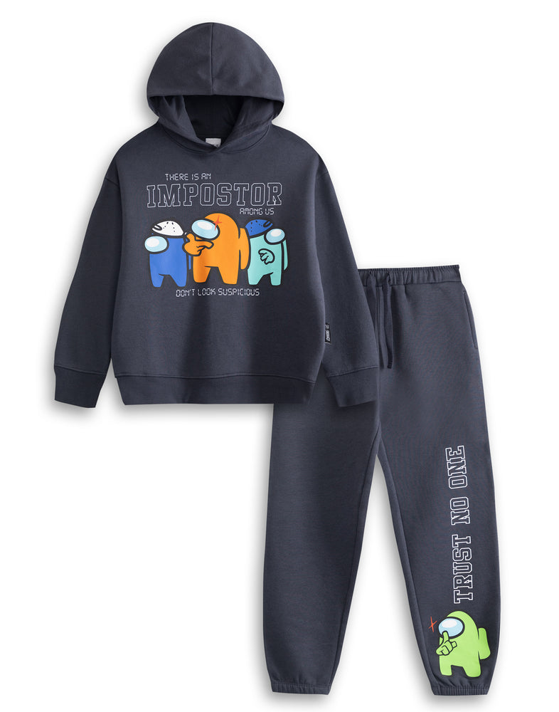 Among Us Character Boys Grey Hoodie and Joggers Set