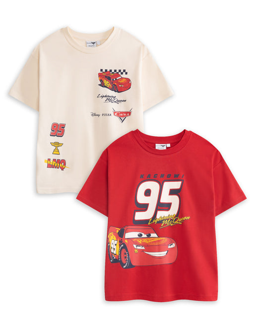 Disney Cars Lightning Mcqueen Boys Multicoloured Multi-Pack of 2 Short-Sleeved T-Shirts