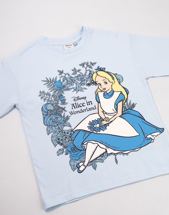 Disney Alice In Wonderland Girls Blue Short Sleeved T-Shirt