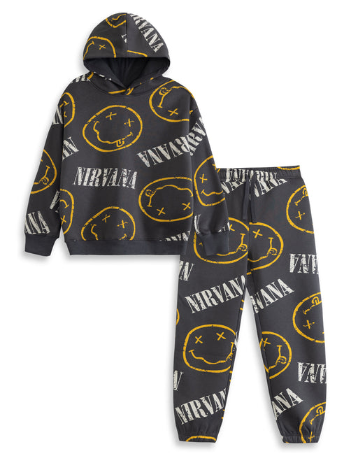 Nirvana Logo Unisex Kids Grey Sweatshirt and Joggers Set