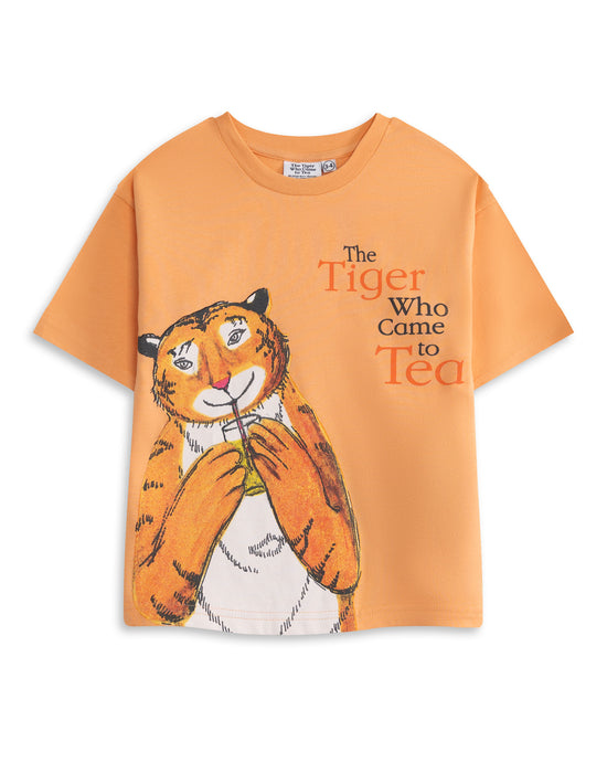 The Tiger Who Came To Tea Multi Character Boys Peach Short Sleeved T-Shirt