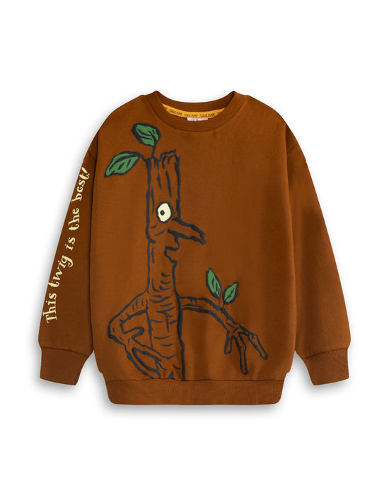 Stickman Character Unisex Kids Brown Sweatshirt