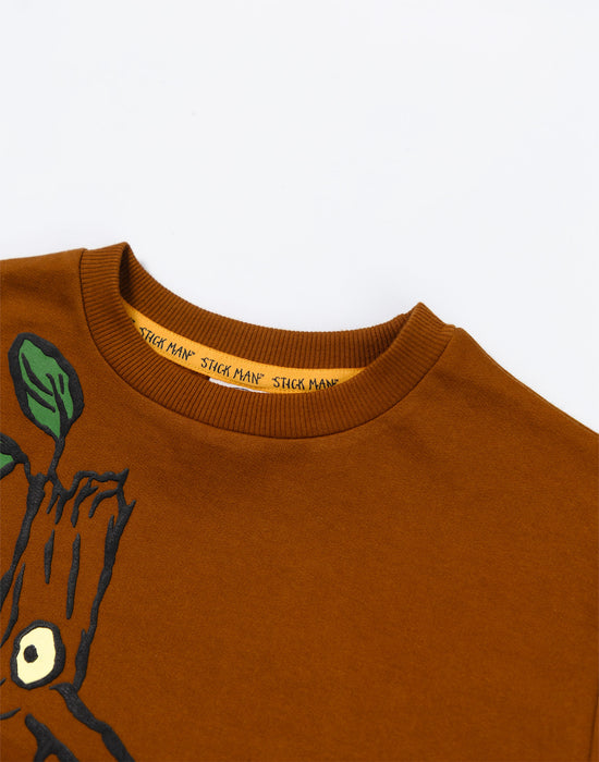 Stickman Character Unisex Kids Brown Sweatshirt