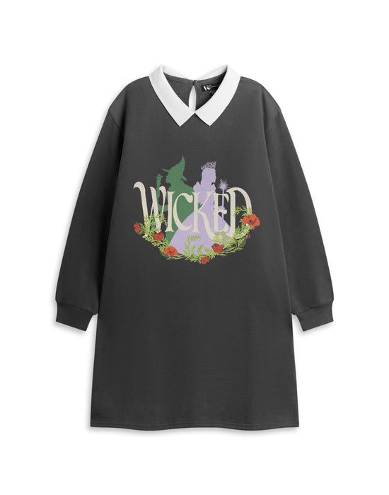 Wicked Flower Sweat Dress Girls Black Sweatshirt Dress