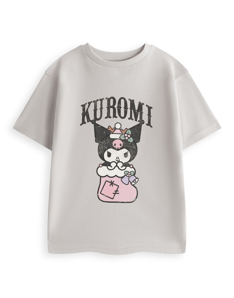 Hello Kitty & Friends Kuromi stocking Girls Grey Short Sleeved T-Shirt