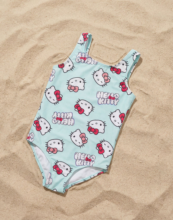 Hello Kitty Character AOP Girls Blue 1 Piece Swimming Costume