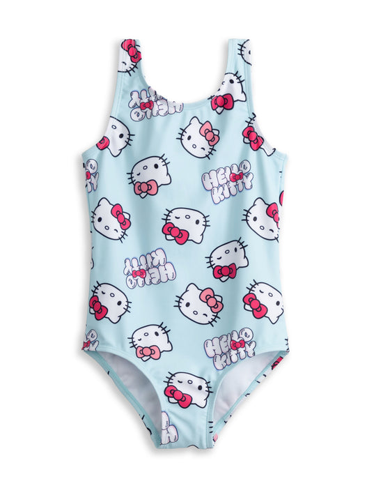 Hello Kitty Character AOP Girls Blue 1 Piece Swimming Costume