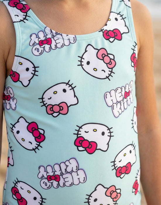 Hello Kitty Character AOP Girls Blue 1 Piece Swimming Costume