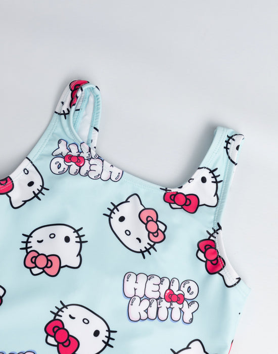 Hello Kitty Character AOP Girls Blue 1 Piece Swimming Costume