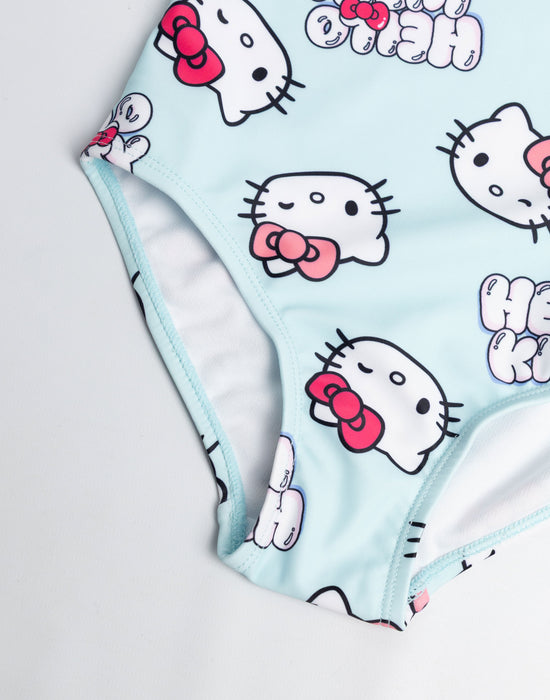 Hello Kitty Character AOP Girls Blue 1 Piece Swimming Costume