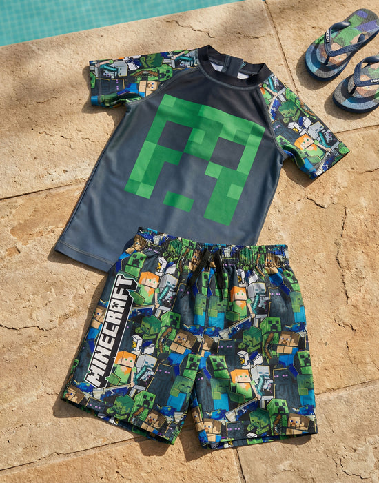 Minecraft Oversized Character Boys Green 2 Piece Swim Set