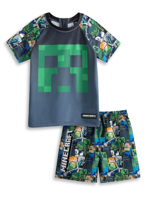 Minecraft Oversized Character Boys Green 2 Piece Swim Set