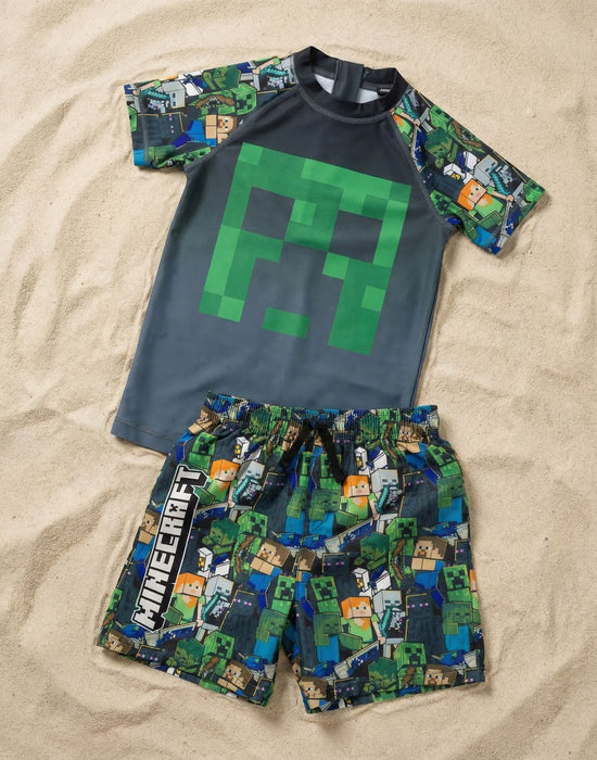 Minecraft Oversized Character Boys Green 2 Piece Swim Set