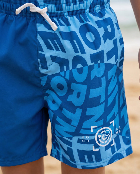 Fortnite Logo Boys Blue Swim Shorts
