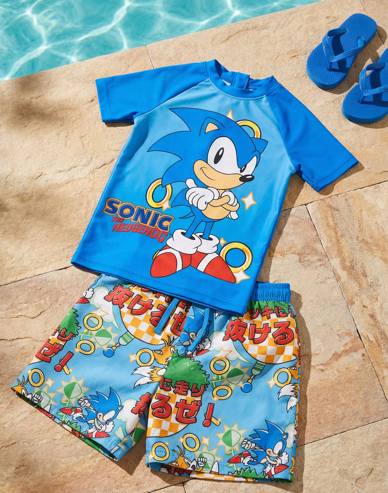 Sonic The Hedgehog Gamer Boys Blue 2 Piece Swim Set