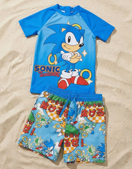 Sonic The Hedgehog Gamer Boys Blue 2 Piece Swim Set