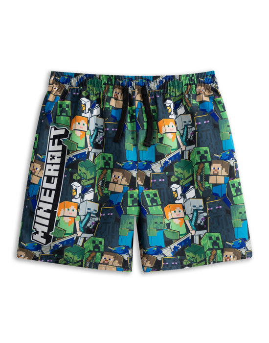 Minecraft Oversized Character Boys Green Swim Shorts