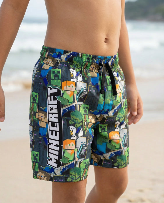 Minecraft Oversized Character Boys Green Swim Shorts