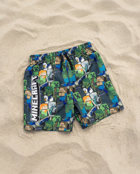 Minecraft Oversized Character Boys Green Swim Shorts