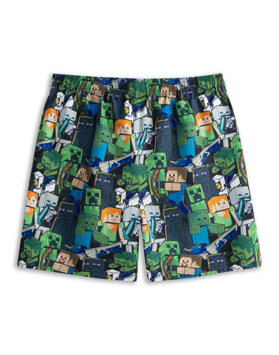 Minecraft Oversized Character Boys Green Swim Shorts