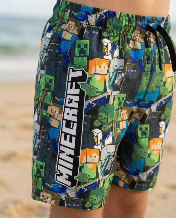 Minecraft Oversized Character Boys Green Swim Shorts
