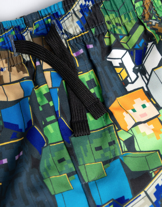 Minecraft Oversized Character Boys Green Swim Shorts