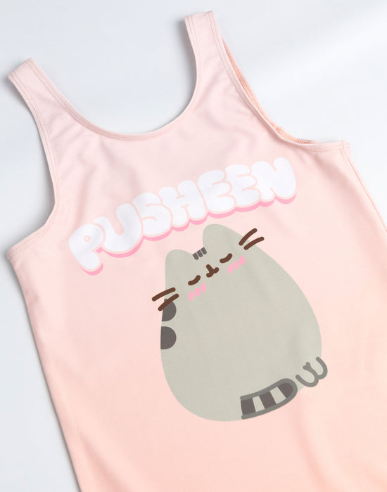 Pusheen Bubble Font Girls Pink 1 Piece Swimming Costume