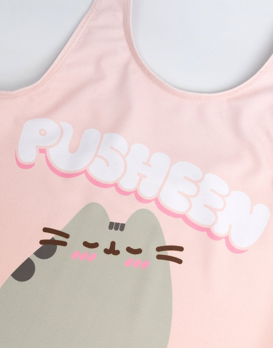 Pusheen Bubble Font Girls Pink 1 Piece Swimming Costume