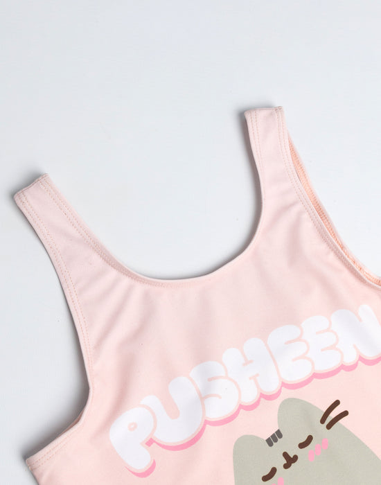 Pusheen Bubble Font Girls Pink 1 Piece Swimming Costume