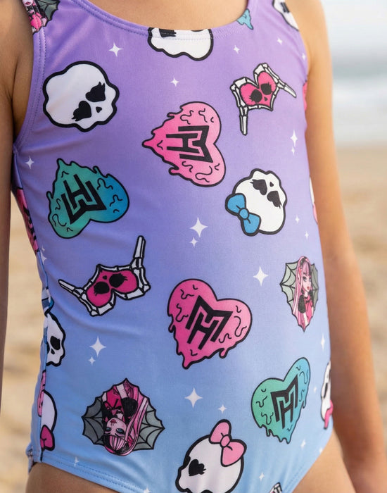 Monster High Gradient Sticker Girls Lilac 1 Piece Swimming Costume