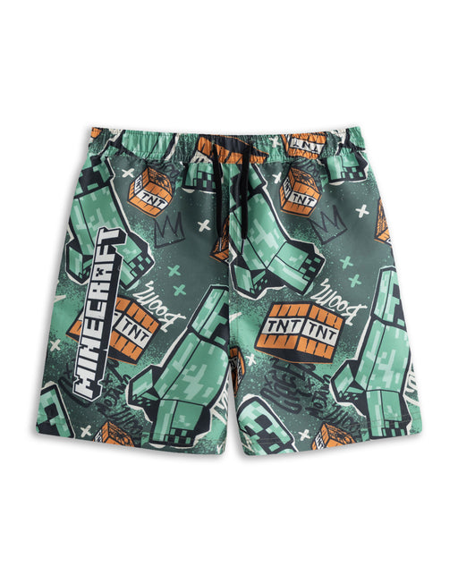 Minecraft Grafitti All Over Print Boys Green Swim Shorts