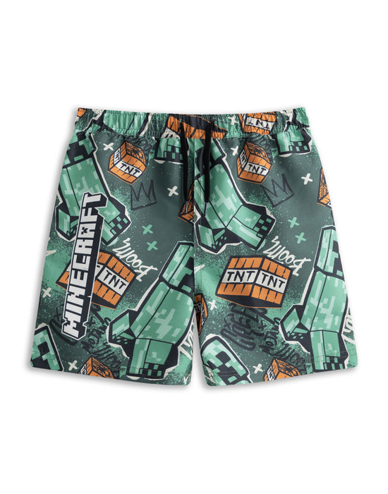 Minecraft Grafitti All Over Print Boys Green Swim Shorts