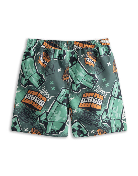Minecraft Grafitti All Over Print Boys Green Swim Shorts