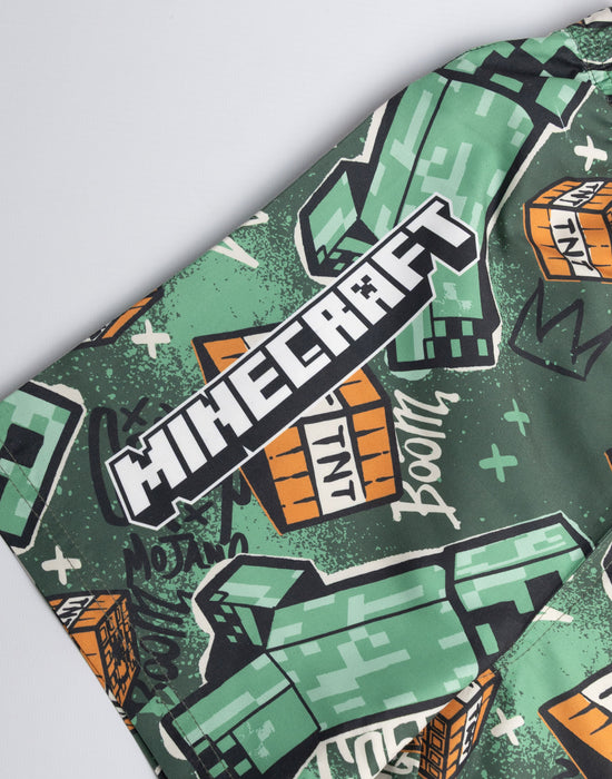 Minecraft Grafitti All Over Print Boys Green Swim Shorts