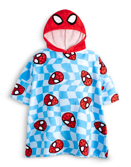 Spiderman Character Head Boys Blue Poncho Towel