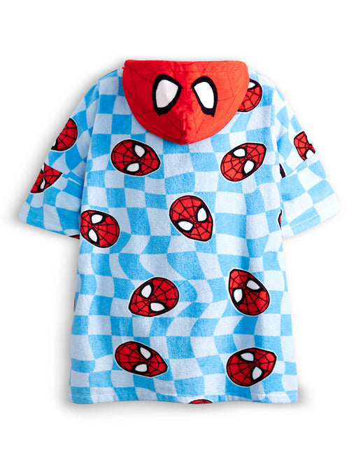 Spiderman Character Head Boys Blue Poncho Towel