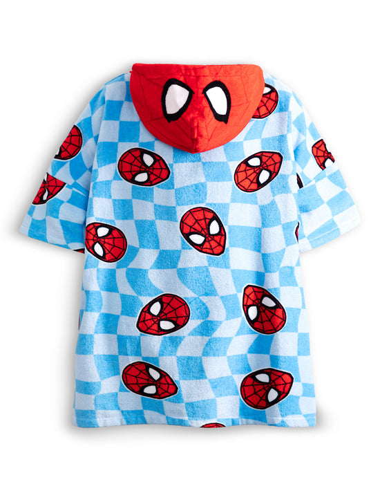 Spiderman Character Head Boys Blue Poncho Towel