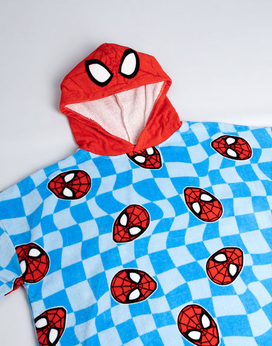 Spiderman Character Head Boys Blue Poncho Towel