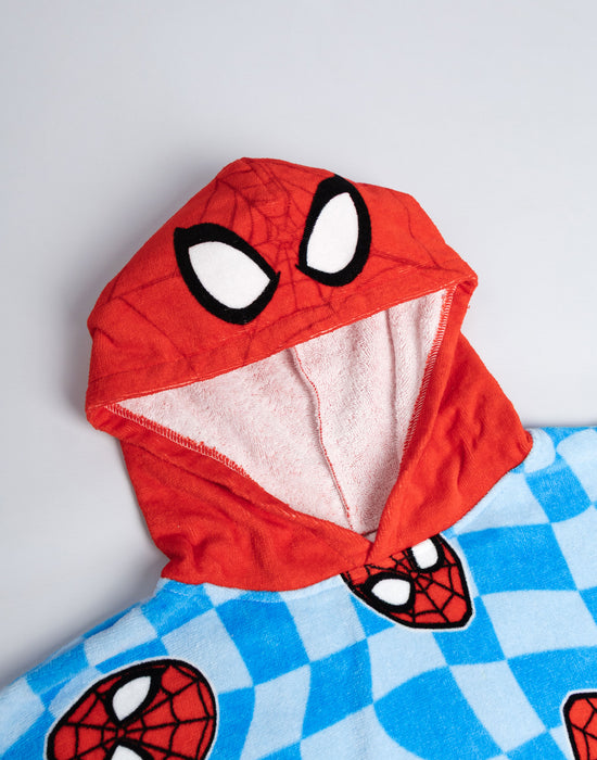 Spiderman Character Head Boys Blue Poncho Towel