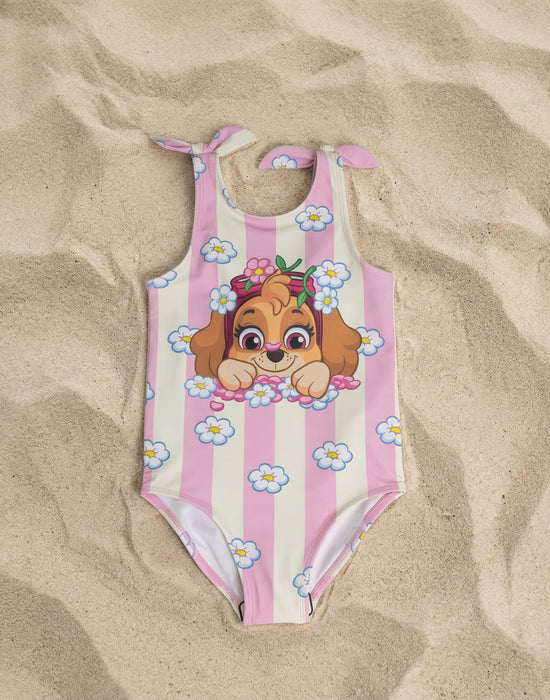 Paw Patrol Skye Flowers Girls Pink And White 1 Piece Swimming Costume
