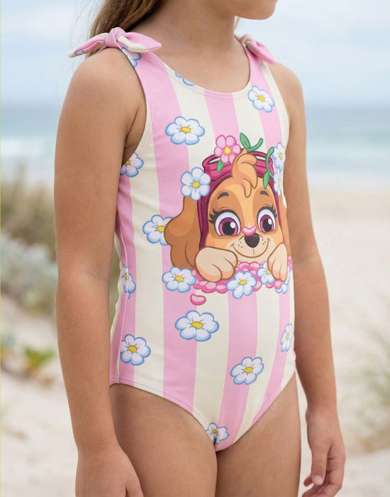 Paw Patrol Skye Flowers Girls Pink And White 1 Piece Swimming Costume